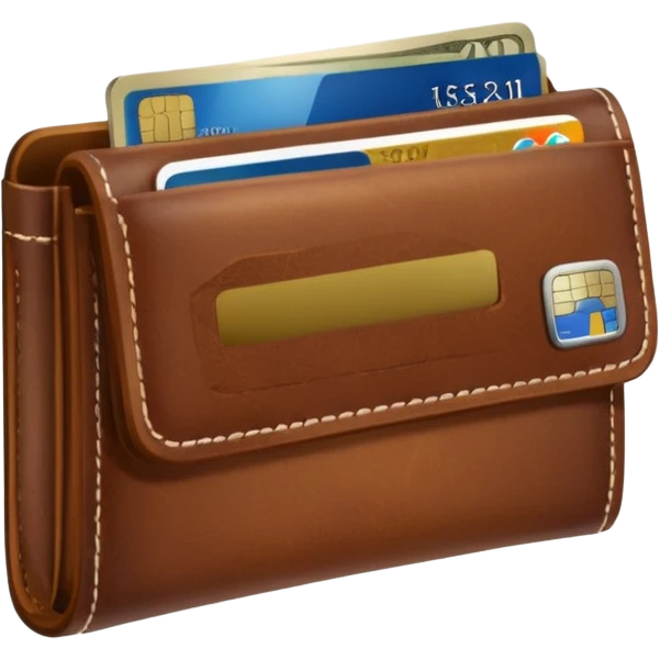 portefeuille marron avec quelques billets et carte bancaire emoji