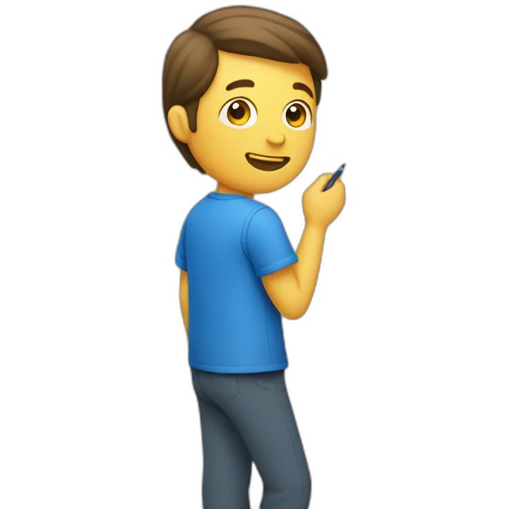 man with a blue shirt writing on a board emoji
