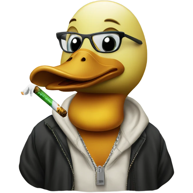 A duck wearing kanye merch and smoking a joint  emoji