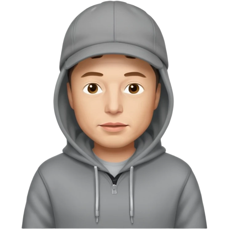 elon musk in gray hoodie full height, wear hoodie hat emoji