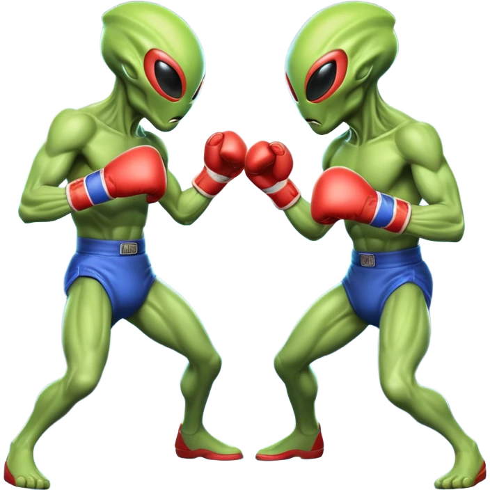 two alien fighters boxing, mid-punch action, motion blur effect, glowing energy impact, dramatic lighting, 3D cartoon, mobile game icon style, clean background, no text, no watermark
 emoji