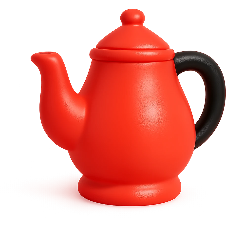 red teapot with black handle, vinyl figure style, side view emoji