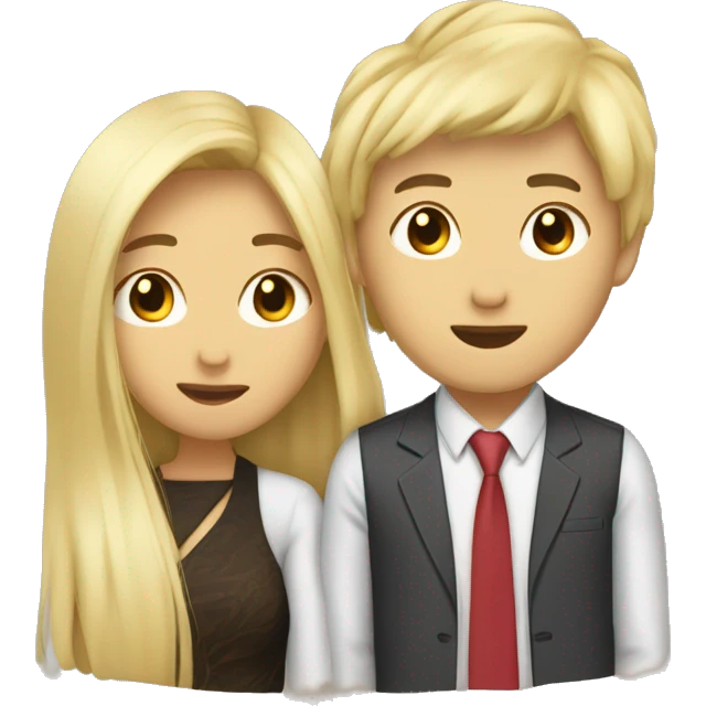 An Asian woman in love with long hair and a guy with blond hair kiss emoji