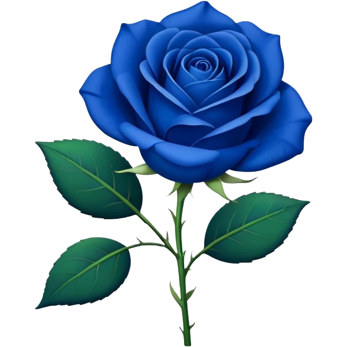 Single blue rose flower with stem and leaves, royal blue color emoji