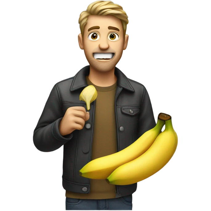 The guy holds a banana in his mouth emoji