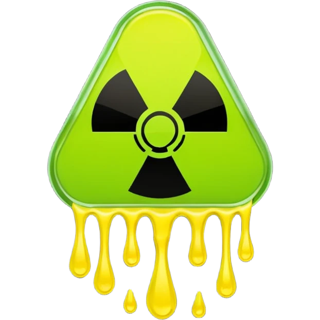 radioactive hazard symbol stylized to look like it is melting. The symbol is bright neon green and toxic yellow, with smooth dripping edges like liquid. emoji