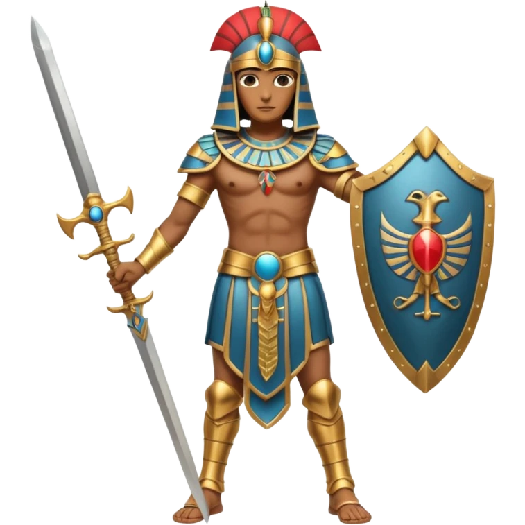 fullbody ancient Egyptian soldier with sword and ornate shield emoji