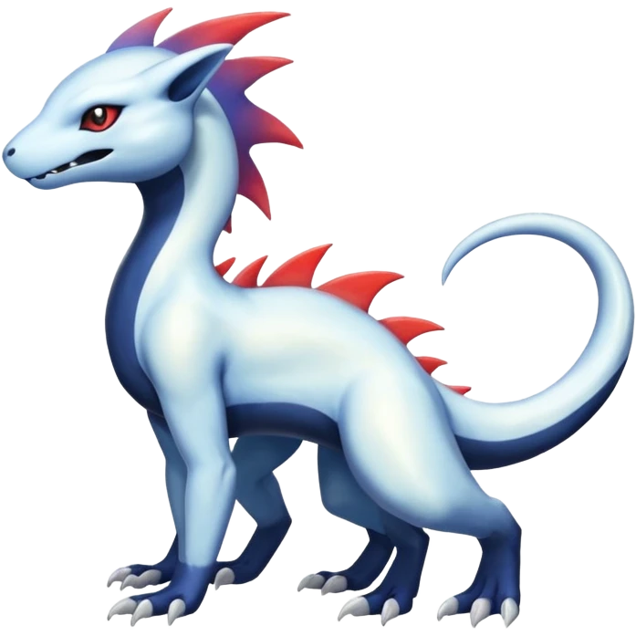 White iridescent Salandit-Absol-Shinx-fusion-hybrid, full body emoji