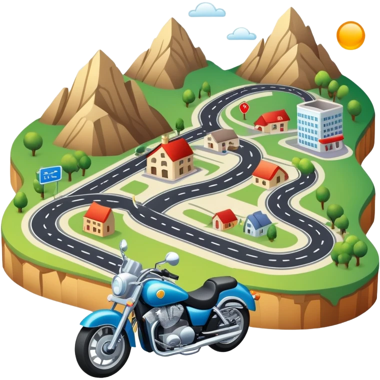 motorcycle route map with roads and landmarks emoji