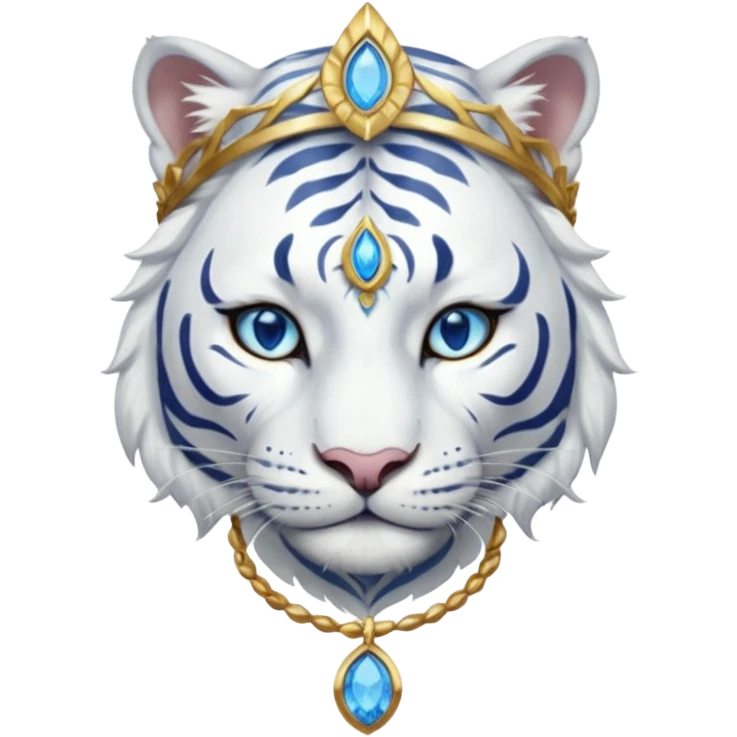 ESO Female white tiger khajiit leader of the umbral rose, blue eyes, blue 'third eye' gem, something symbolizing leadership ruling emoji