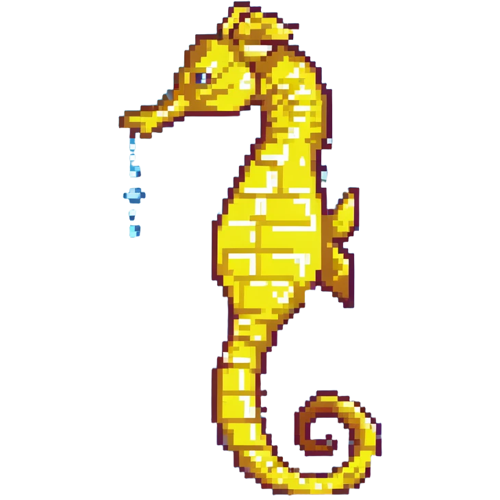 Yellow seahorse with curled tail in ocean emoji