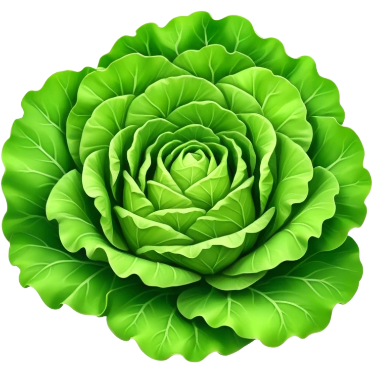 Cinematic crisp green lettuce, fresh and leafy, slightly curled edges, detailed textures, vibrant and refreshing, ultra-realistic and inviting. emoji