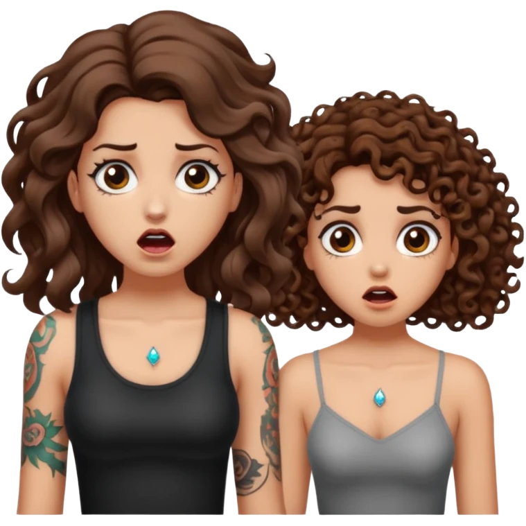 mutated crystal — long wavy brown hair tattooed woman and short tight curly brown hair woman — shocked reaction emoji