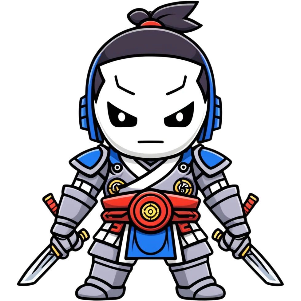wandering cyborg male samurai with mechanical parts and traditional sword emoji