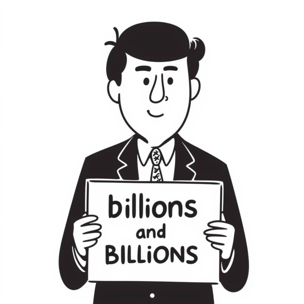 President Trump holding a sign that says 'billions and billions' emoji