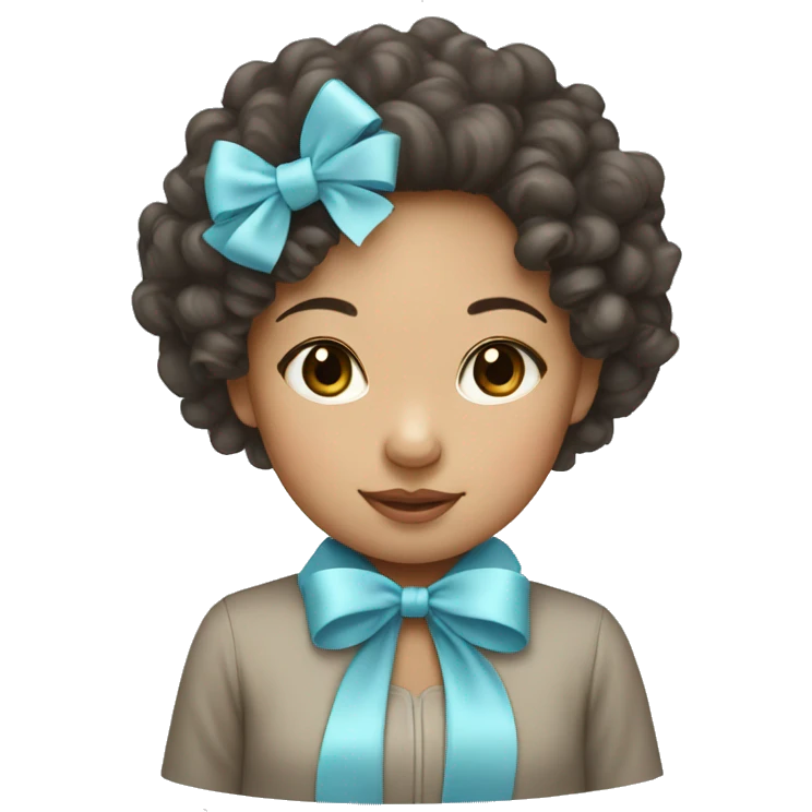 Curly hair Asian girl with baby blue bow  emoji