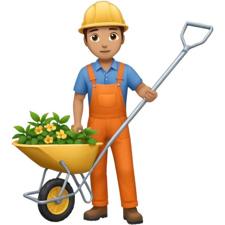 Landscaping company worker, walking with wheelbarrow, full body emoji