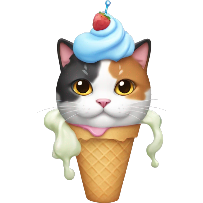 fat calico cat with icecream on their head  emoji