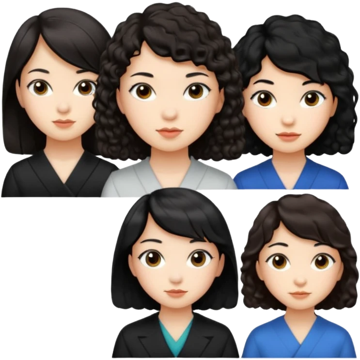 brunette short curly hair white girl, black long hair asian girl side part, black medium length hair with sideswept pangs emoji