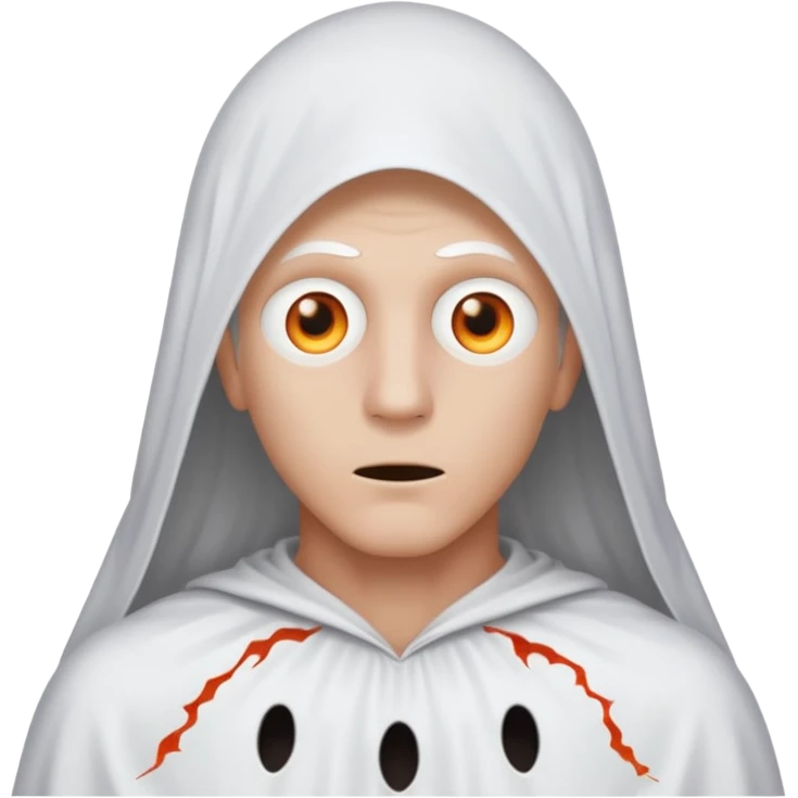 Make a guy in a ghost outfit with a point top emoji