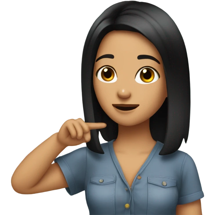 a girl listening an pointing to her ear black black hair with bob hairlstyle emoji