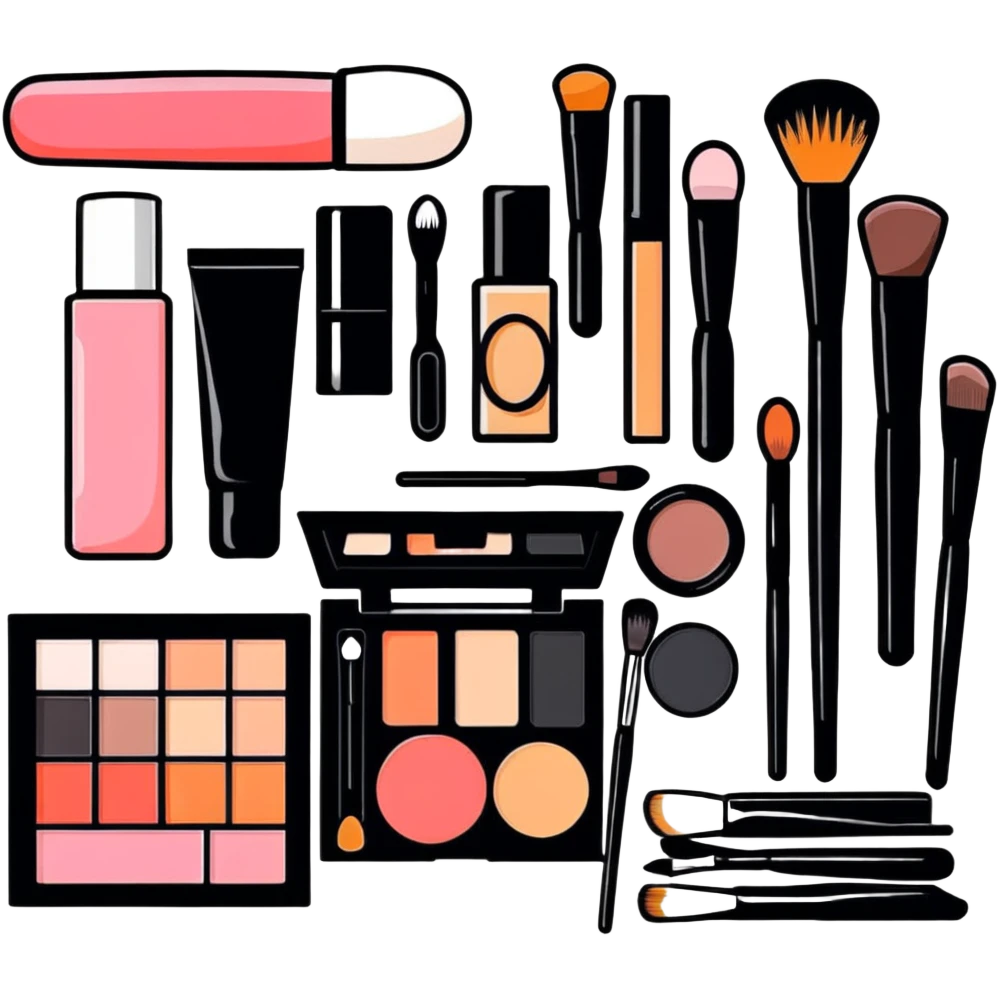 Beauty makeup set with brushes and cosmetics emoji