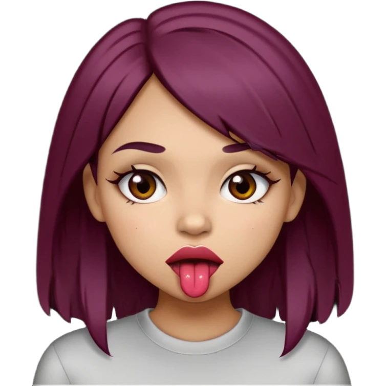 Brown light skin girl straight black/marroon hair biting her lips and blushing emoji