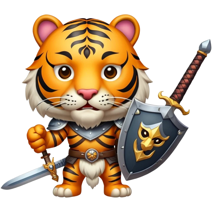 tiger face with shield and sword fantasy game character for Twitch emote emoji