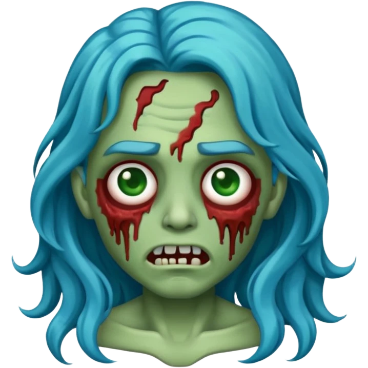 Make a zombie emoji with wavy hair blue,long hair emoji