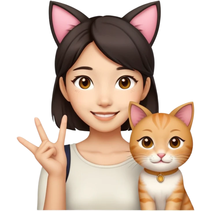 Asian girl with cat ears emoji
