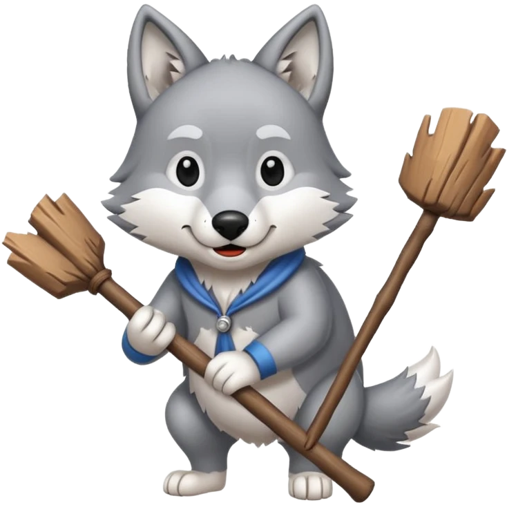 Wolf cartoon wholding wood stick  emoji