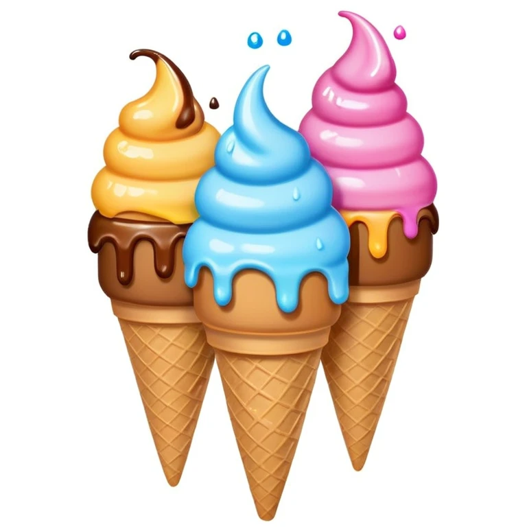 happy children with melting ice cream cones emoji