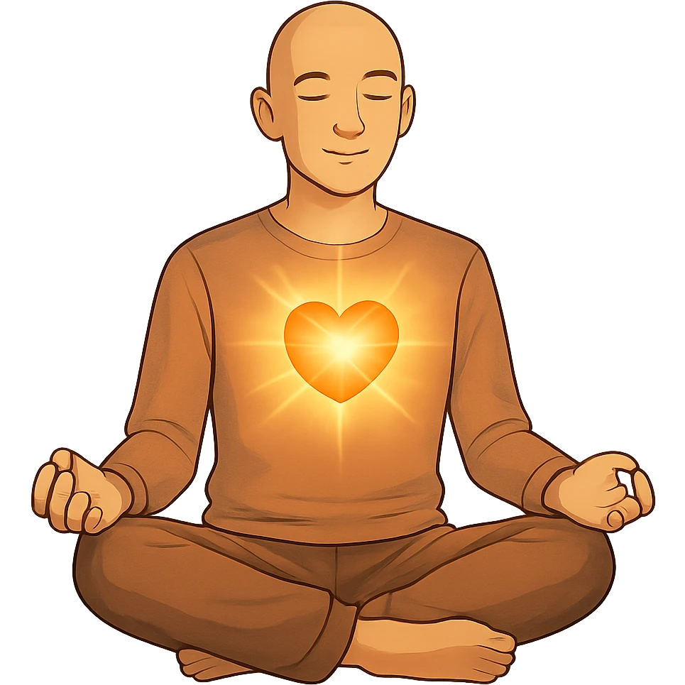 Person is meditating and his heart is glowing and shining emoji