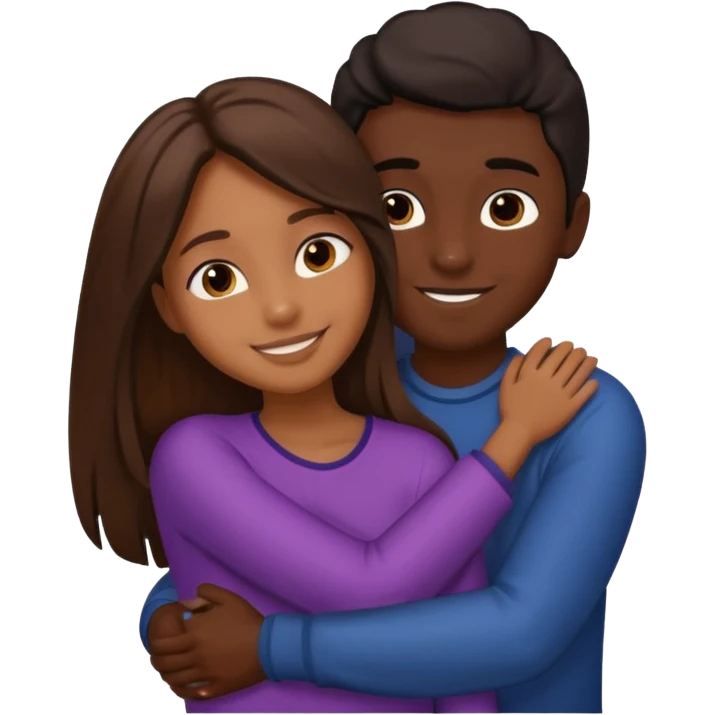 carmel girl with dark brown and tall darkskin black boy hugging  emoji