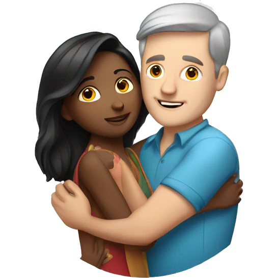 White man hugging pretty indian lady emoji