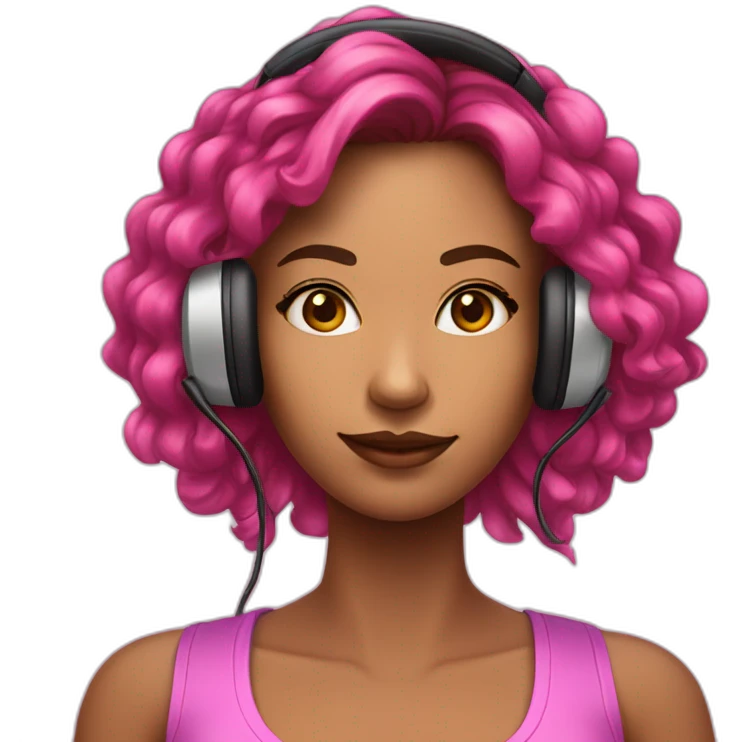Mulher com cabelo loira com fone gamer rosa emoji