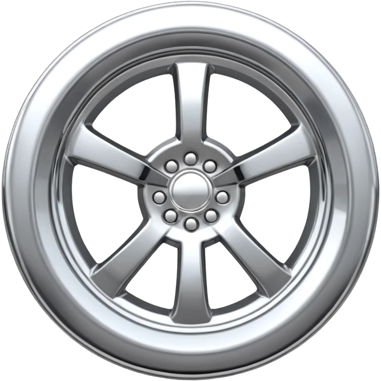 A chrome car wheel emoji, polished silver metal rim, smooth circular shape, minimal futuristic design, soft reflections, iOS emoji style, centered on white background, ultra clean look emoji