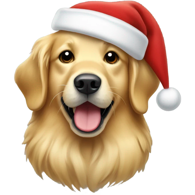 Golden retriever with Santa hat emoji