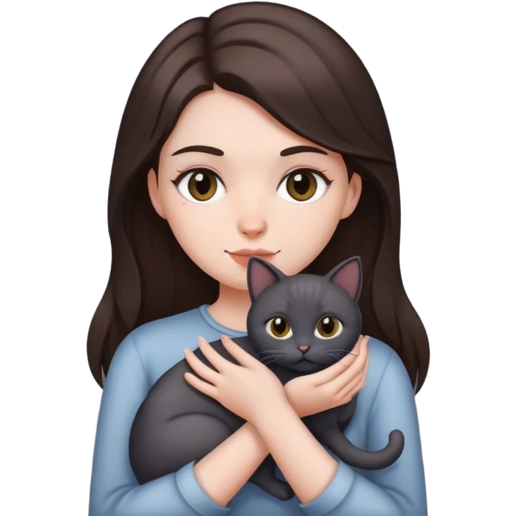 brunette white girl holding dark gray cat emoji