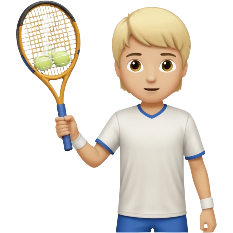 Chico  rubio bajo el sol jugando tenis emoji