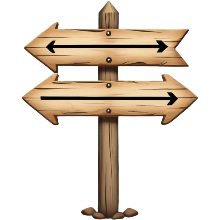 Wooden trail sign with only 2 arrows emoji