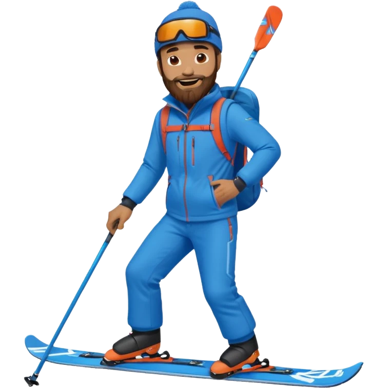bearded man skiing, blue outfit, smiling. full body view emoji