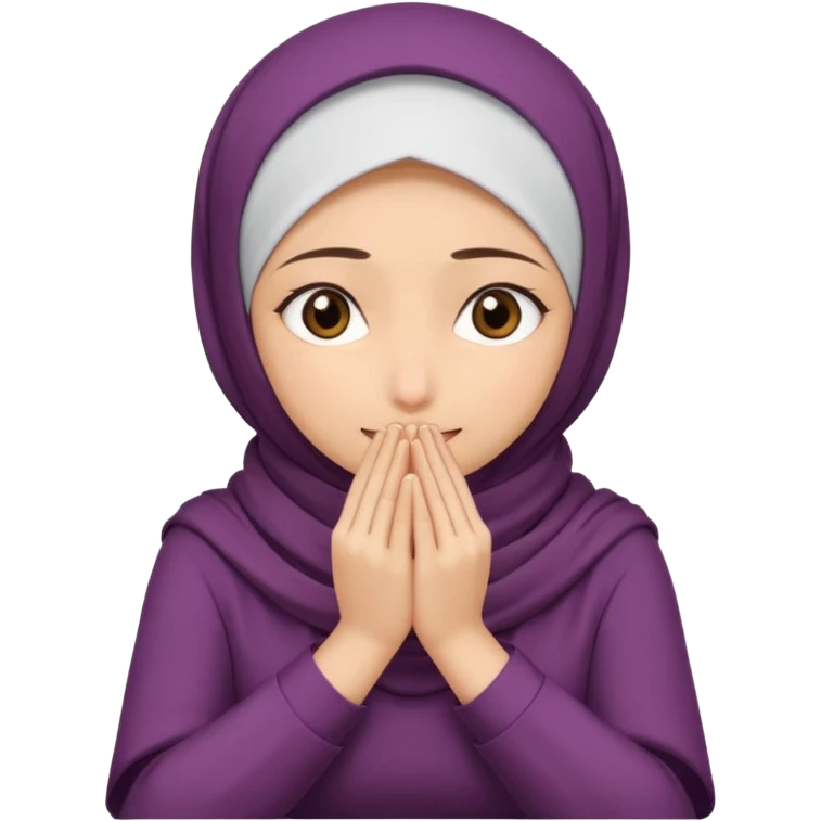  Hijabi girl sitting and hiding her face from her hands made into half open fists and completely covered her face.Her face is completely covered from his hands made in half open fists emoji