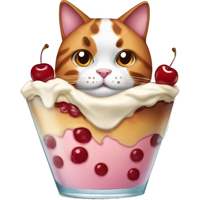Fat calico cat with cherry sundae emoji