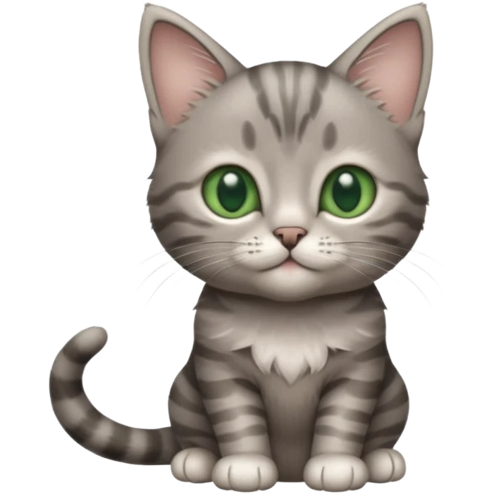 A high-resolution photo-realistic digital illustration of a grey tabby cat kitten, chest upward emoji