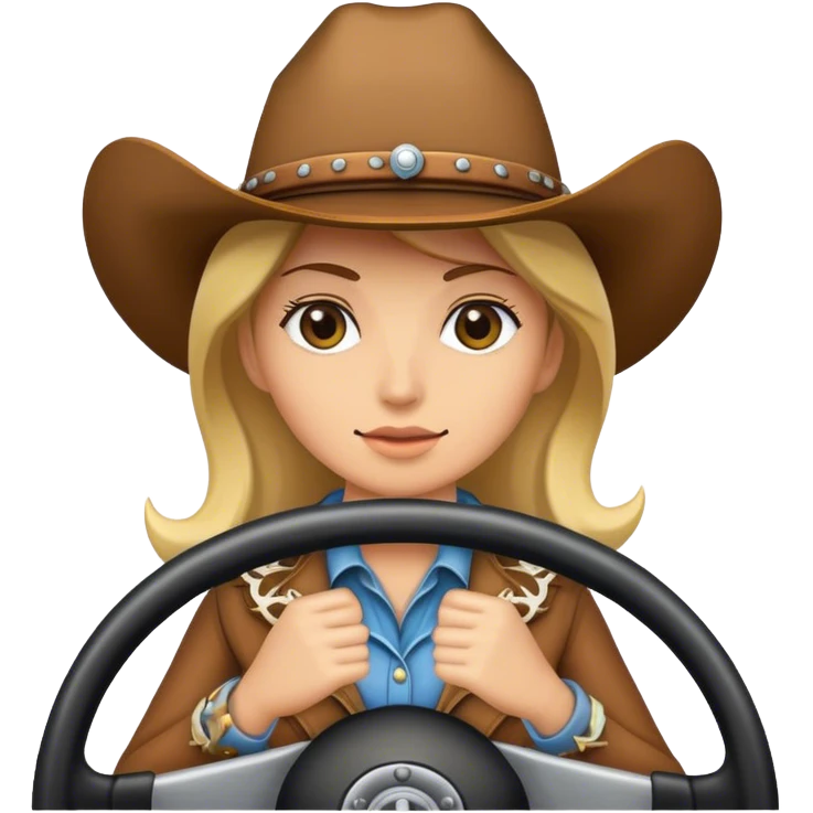Cowgirl behind steering wheel emoji