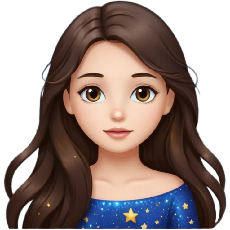brunette long hair girl sparkling with love glitter and stars instead of eyes emoji