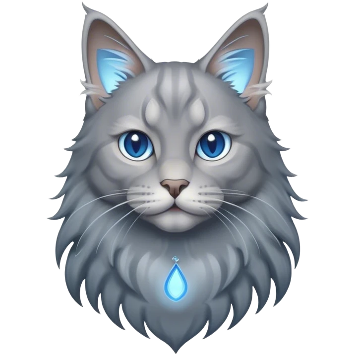 Cinematic Solid Grey Maine Coon Cat Portrait Emoji, Elegant and alert, sleek grey and silver tones with soft undercurrents of blue, Simplified yet sharp features, highly detailed, glowing with a calm, wise glow, high shine, intelligent and poised with a long, wise face that speaks of experience, stylized with an air of grace, focused and attentive, soft glowing outline, capturing the essence of strength and wisdom, so lifelike it feels as though it could spring into motion at any moment, exuding a sense of majestic age and quiet dignity. emoji