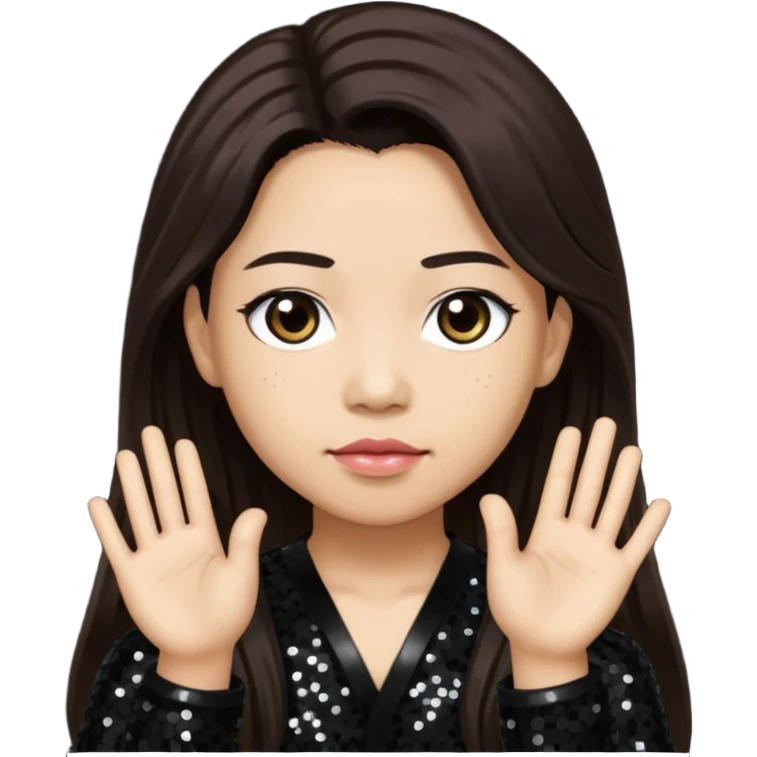 Chi Cheng from Deftones with long dark brown hair, light skin, black sequin outfit emoji