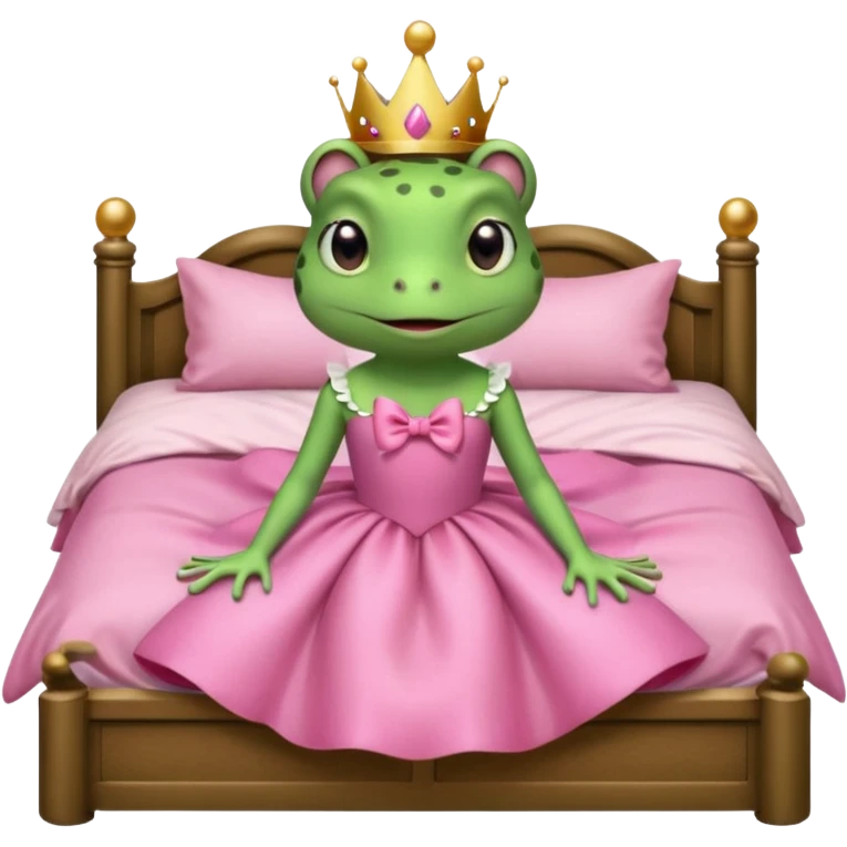princess frog on bed pink bow with a pink dress cute girly pop emoji